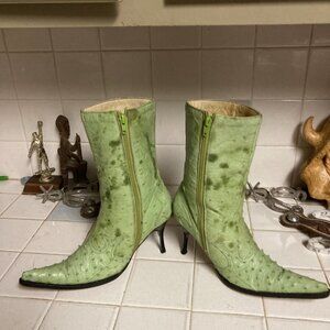 green ostrich zip up stiletto boots 5m